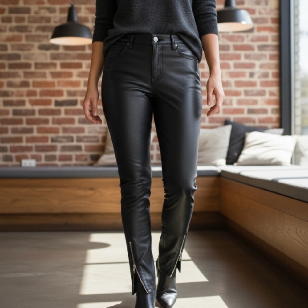 BLANK NYC Faux Leather Skinny Pants Zipper Ankle Black 26/S